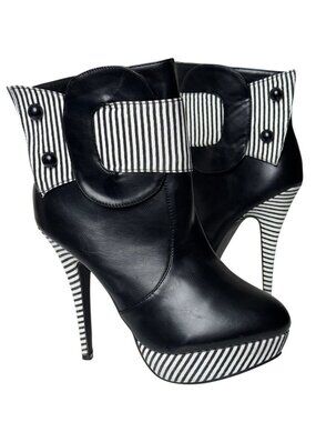 SHOW STORY MOULIN ROUGE STILETTO ANKLE BOOTS BLACK WHITE BARBIE GLAM NEW 39 8.5